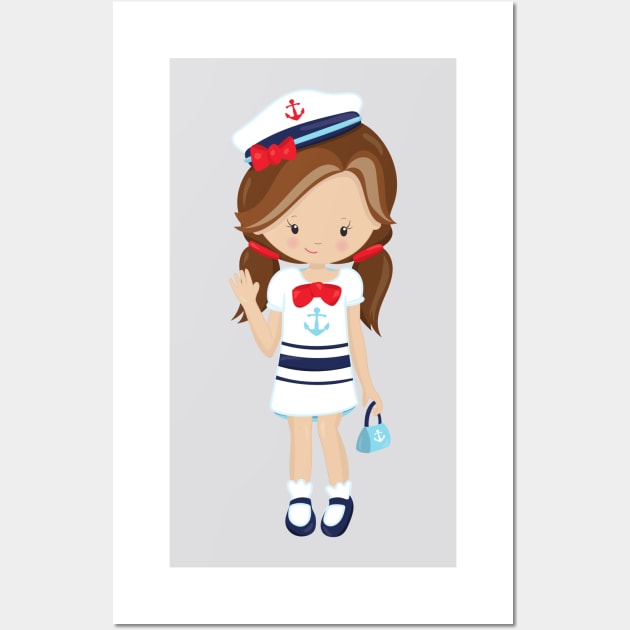 Boat Captain, Skipper, Cute Girl, Brown Hair Wall Art by Jelena Dunčević